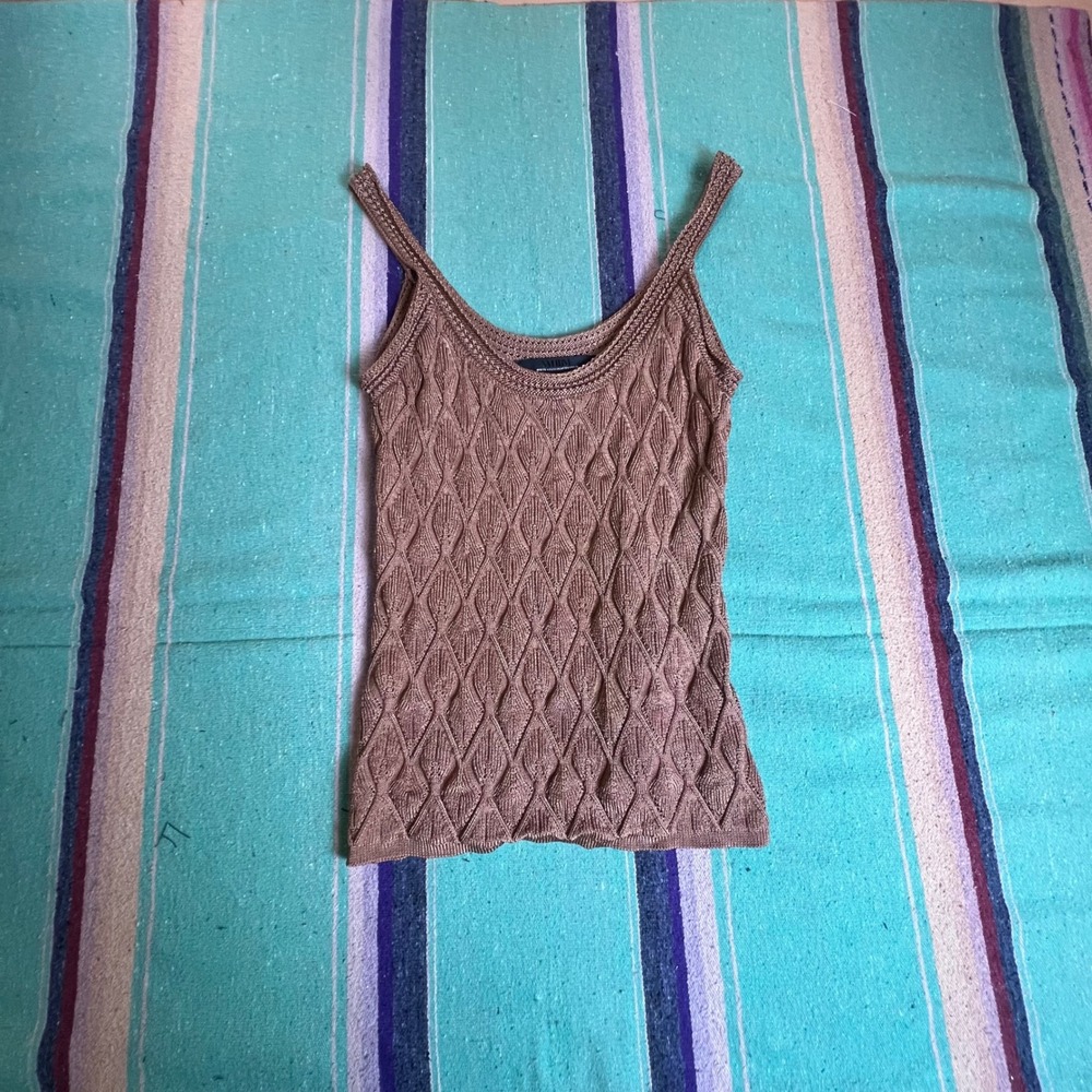 White House Black Market Tank Top Womens XS Brown Diamond Knit Sleeveless Scoop